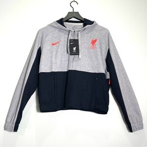 NWT NIKE Liverpool L.F.C. Womens Cropped 1/2 Zip Hooded Sweatshirt Gray Blk Sz.M